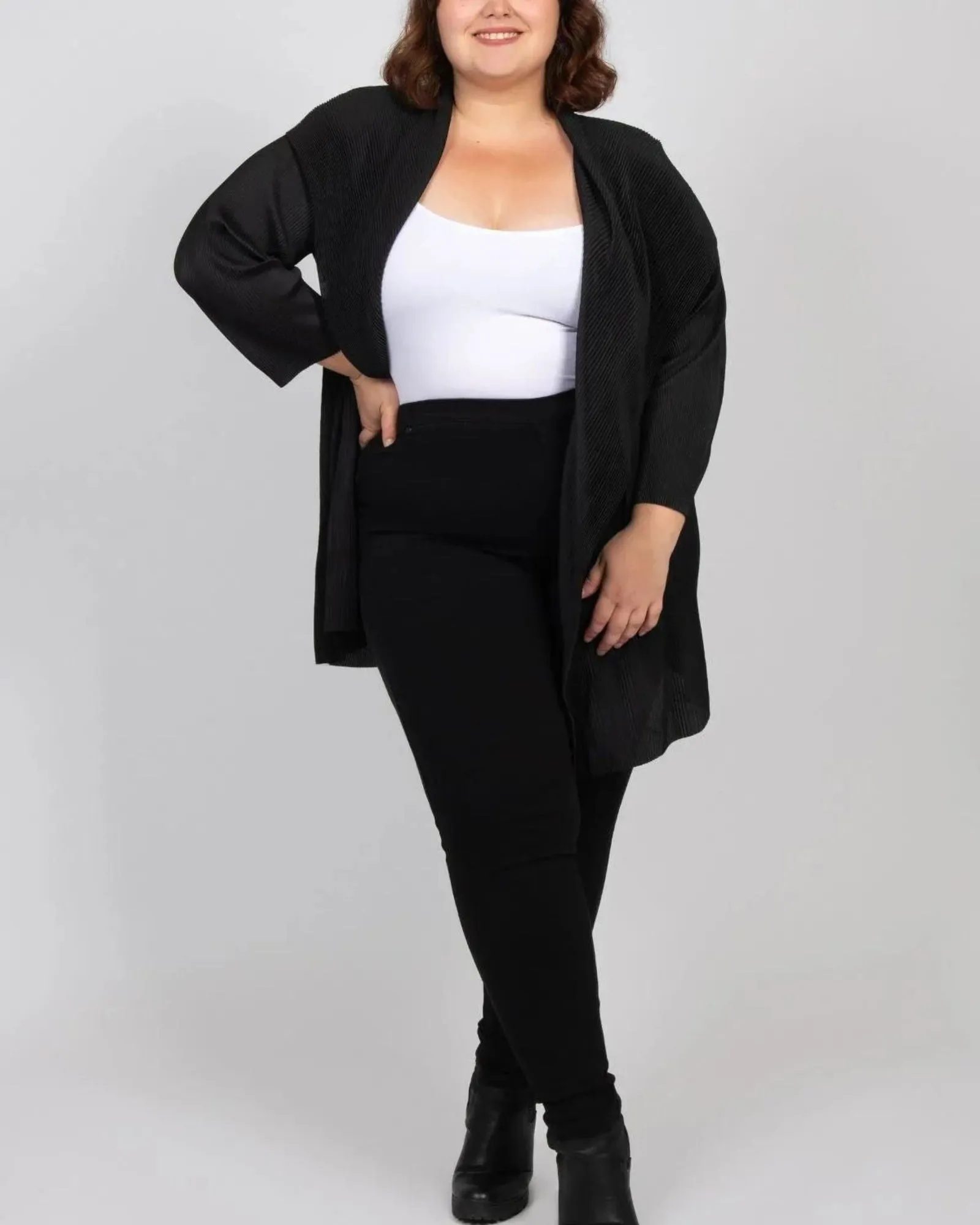 Patricia Mini Accordion Pleats Waterfall Cardigan | Black