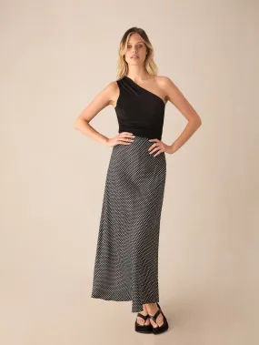 Petite Mono Polka Dot Print Satin Skirt