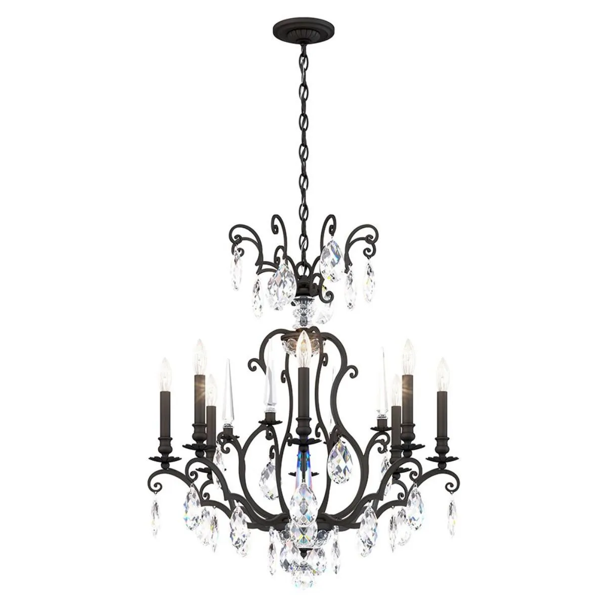 Renaissance Nouveau 8 Light Black Chandelier with Heritage Crystal