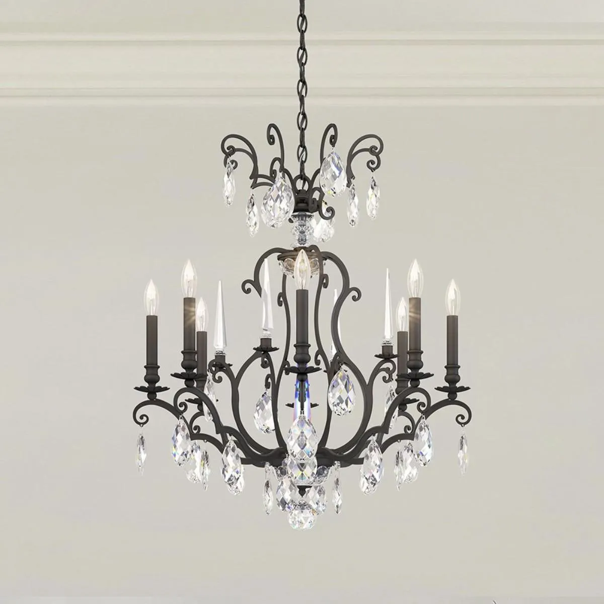 Renaissance Nouveau 8 Light Black Chandelier with Heritage Crystal