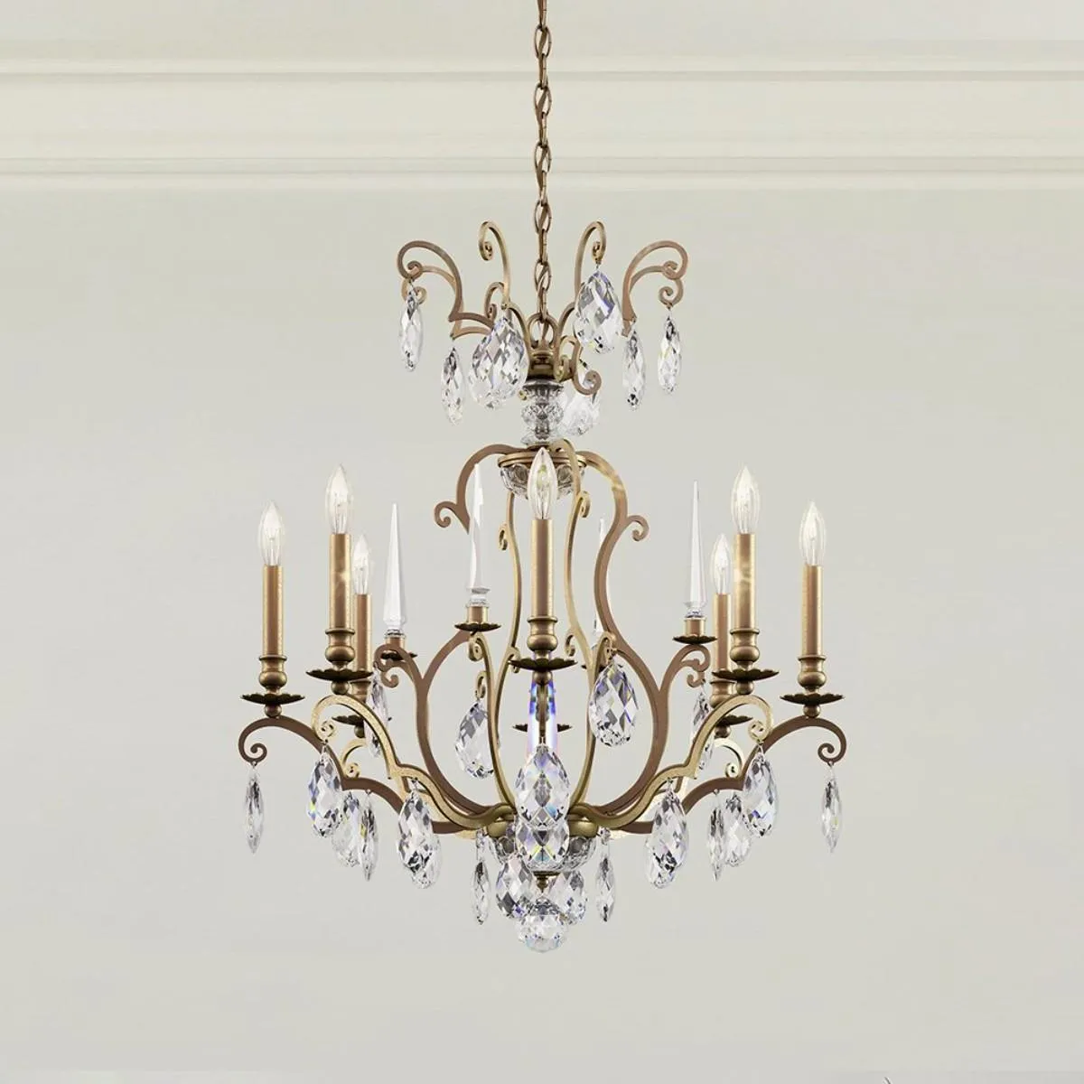 Renaissance Nouveau 8 Light Etruscan Gold Chandelier with Heritage Crystal