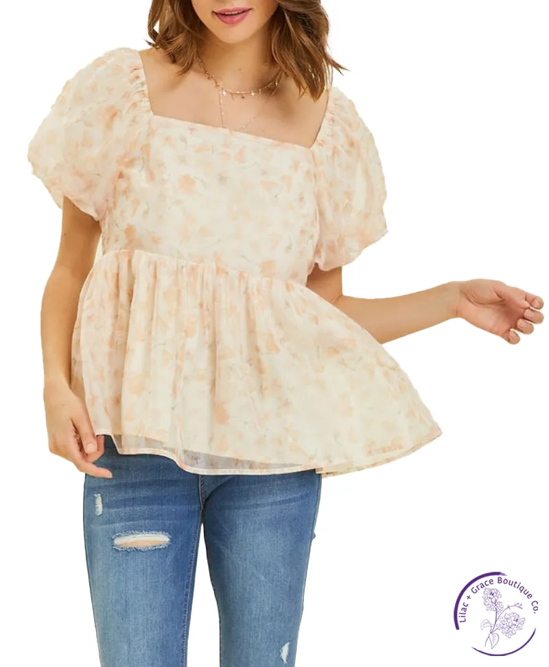 Romantic Floral Puff Sleeve Blouse