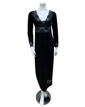 S002 Black Sheer Floral Lace Nightgown