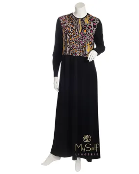 S5791 Black Nursing Nightgown with Leopard Print