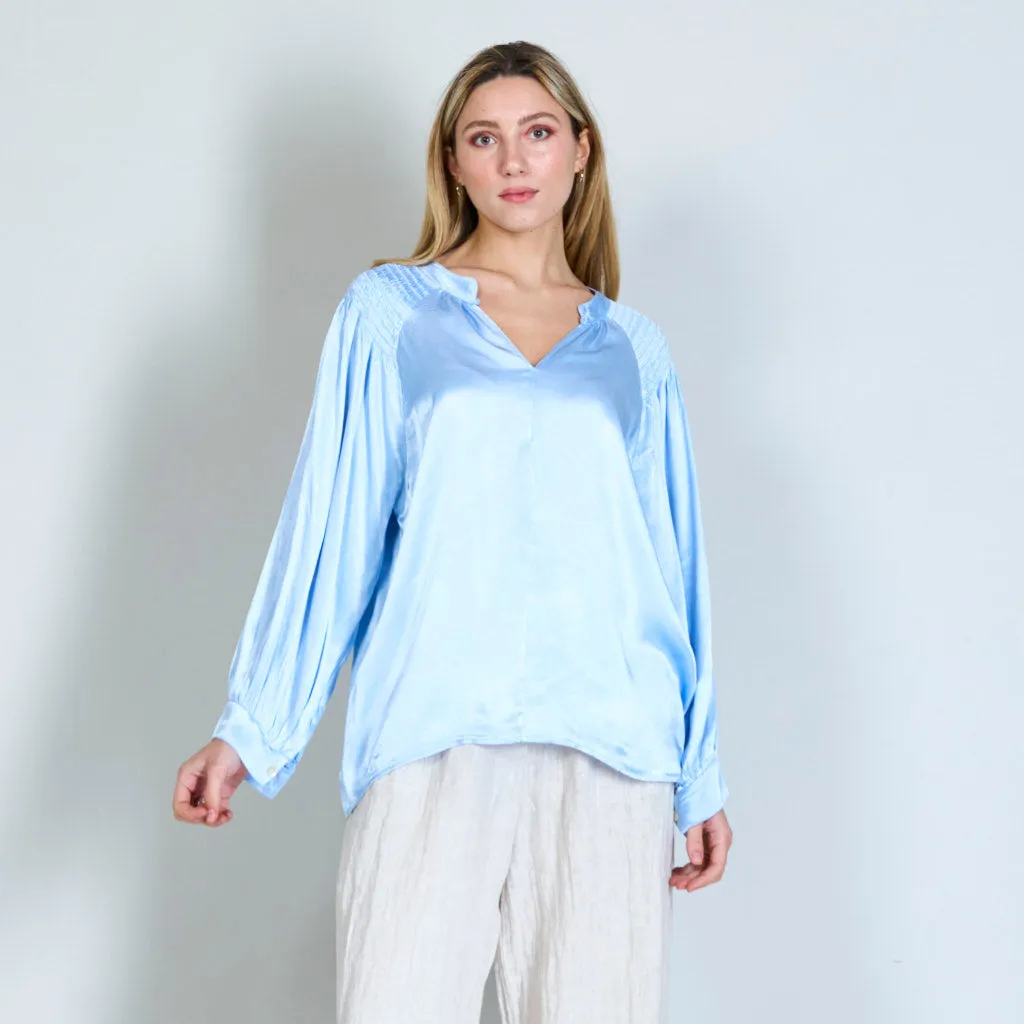 Satin viscose v-neck shirt  wholesale