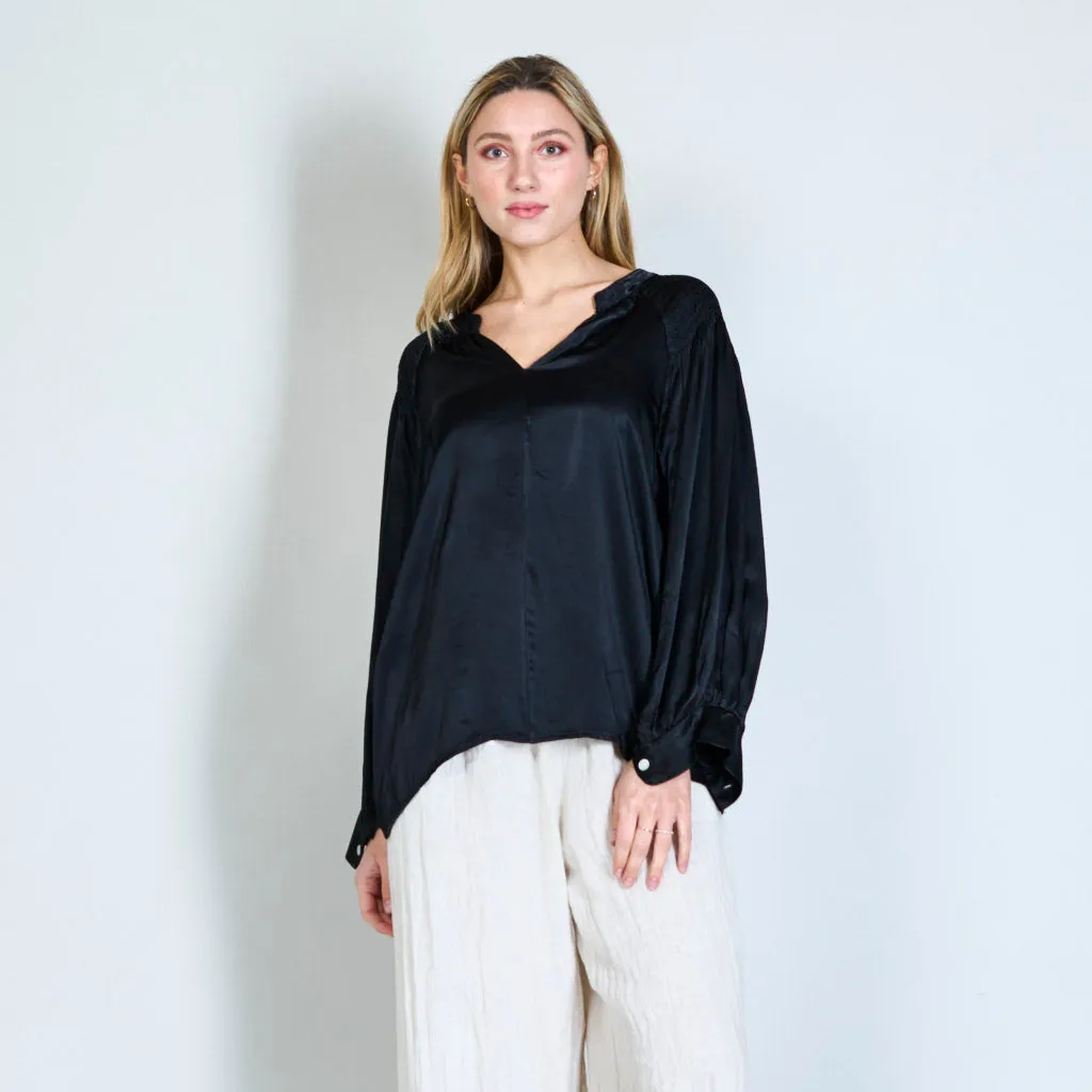 Satin viscose v-neck shirt  wholesale