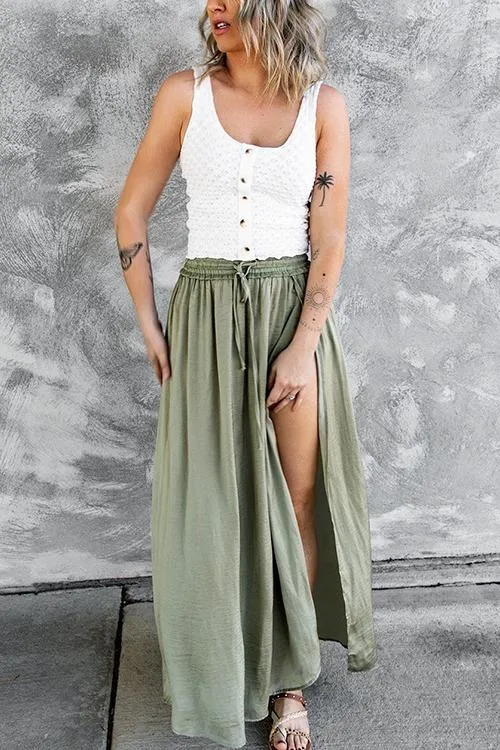 Slit Drawstring Maxi Skirts