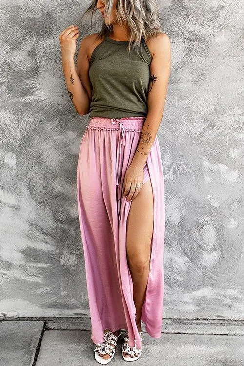 Slit Drawstring Maxi Skirts