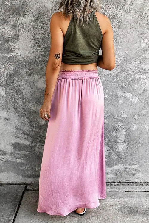 Slit Drawstring Maxi Skirts