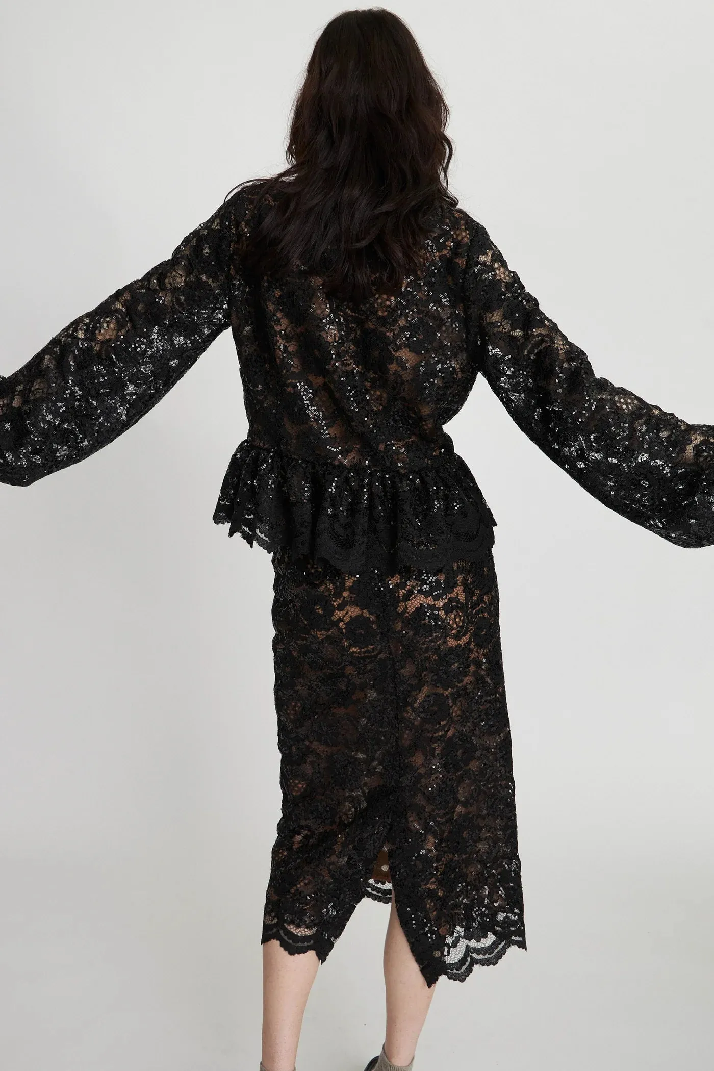 Stella Nova Black Lace Sequins Blouse