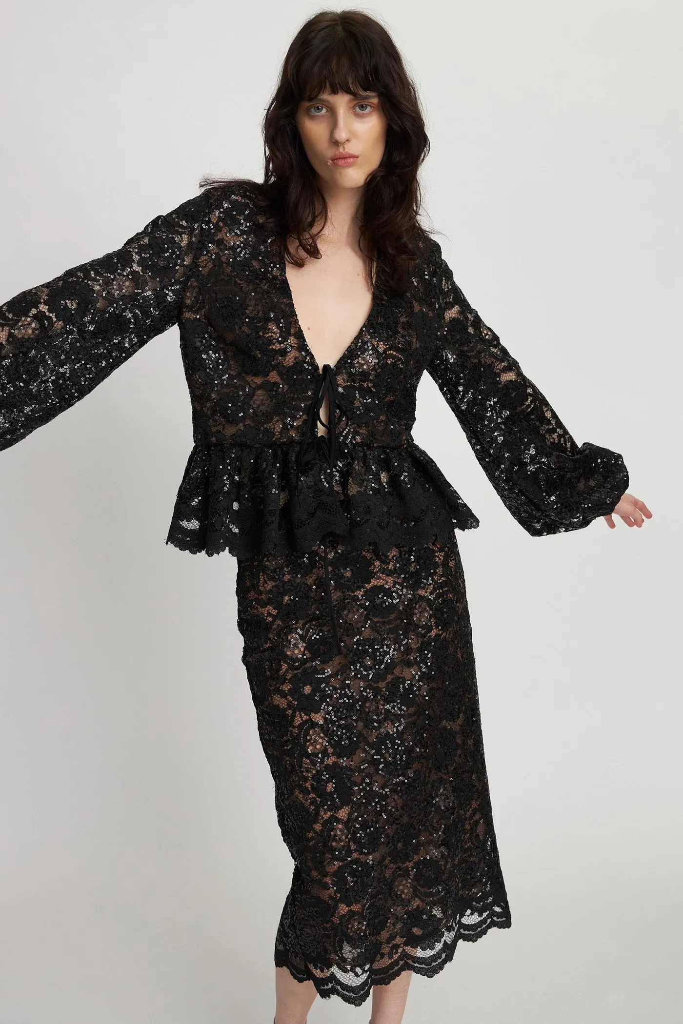 Stella Nova Black Lace Sequins Blouse