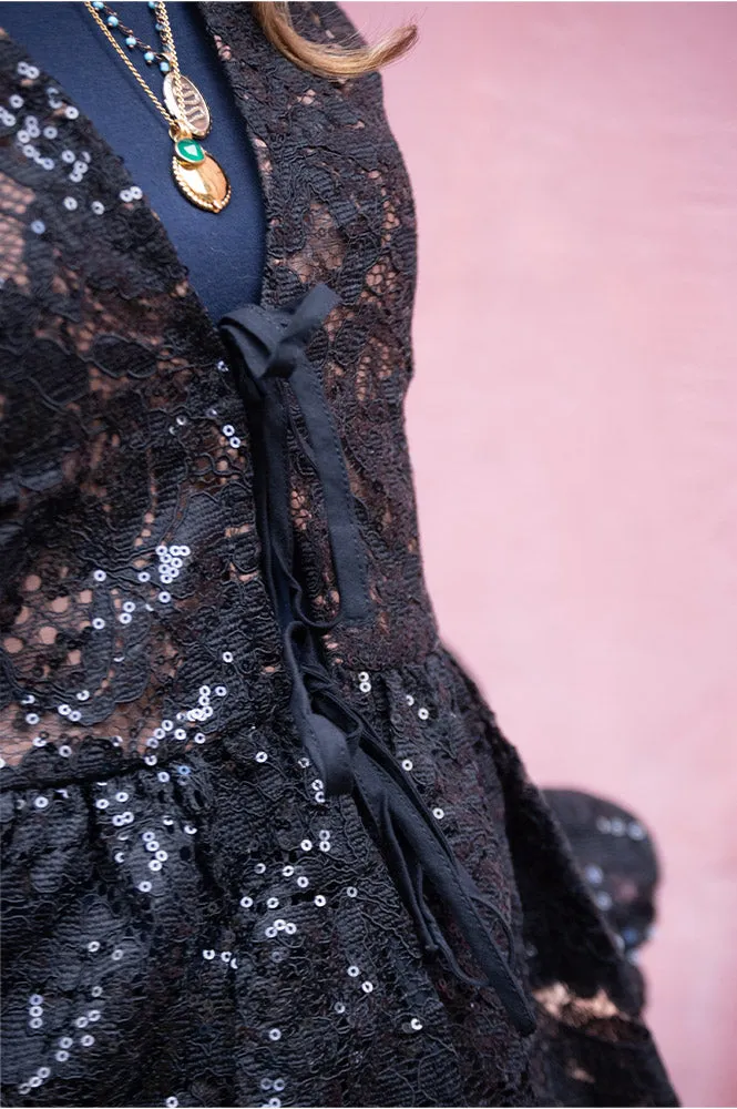 Stella Nova Black Lace Sequins Blouse