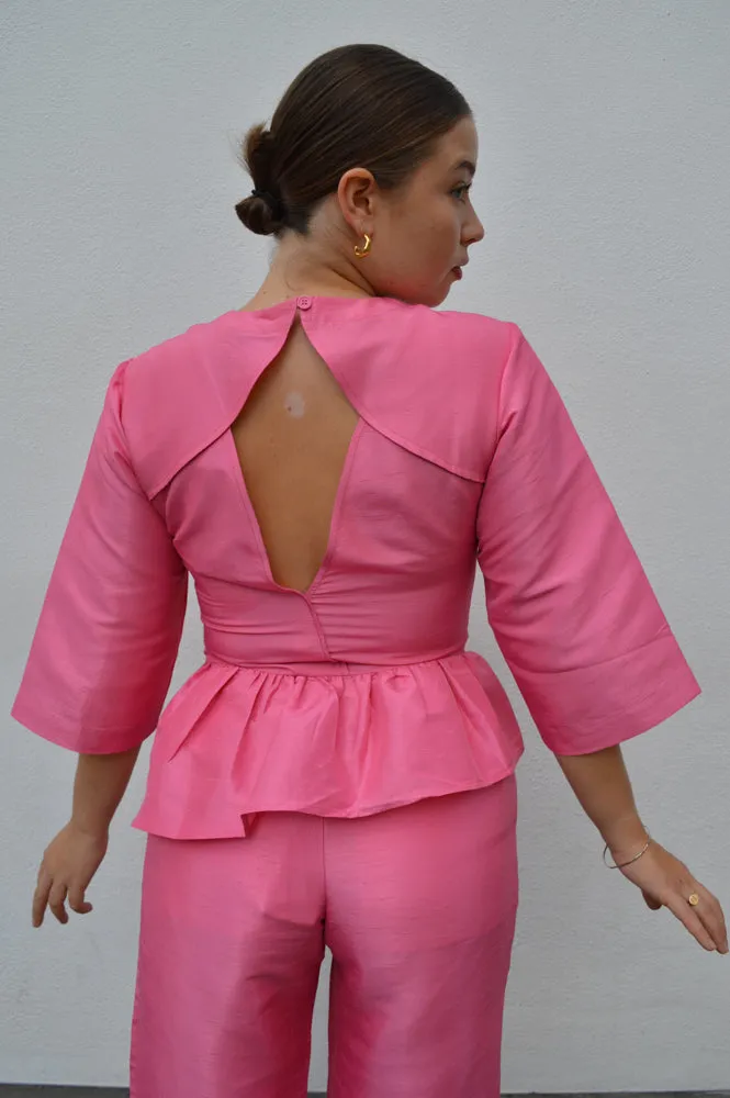 Stella Nova Crispy Peplum Pink Bouse