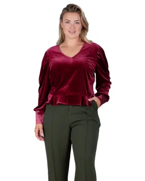 Stretch Velvet Peplum Top | Deepred