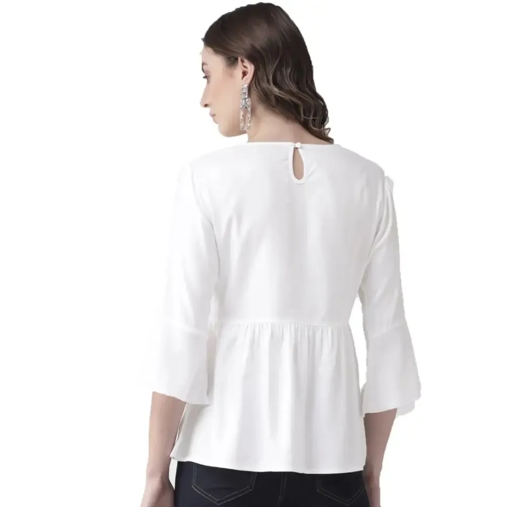 Stylish Viscose Rayon White A-Line Top For Women SaumyasStore