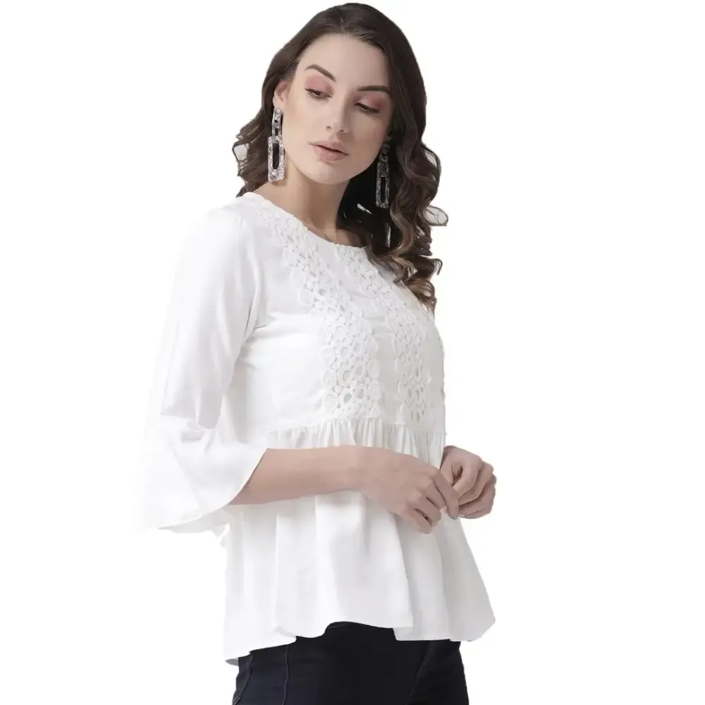 Stylish Viscose Rayon White A-Line Top For Women SaumyasStore