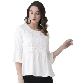 Stylish Viscose Rayon White A-Line Top For Women SaumyasStore