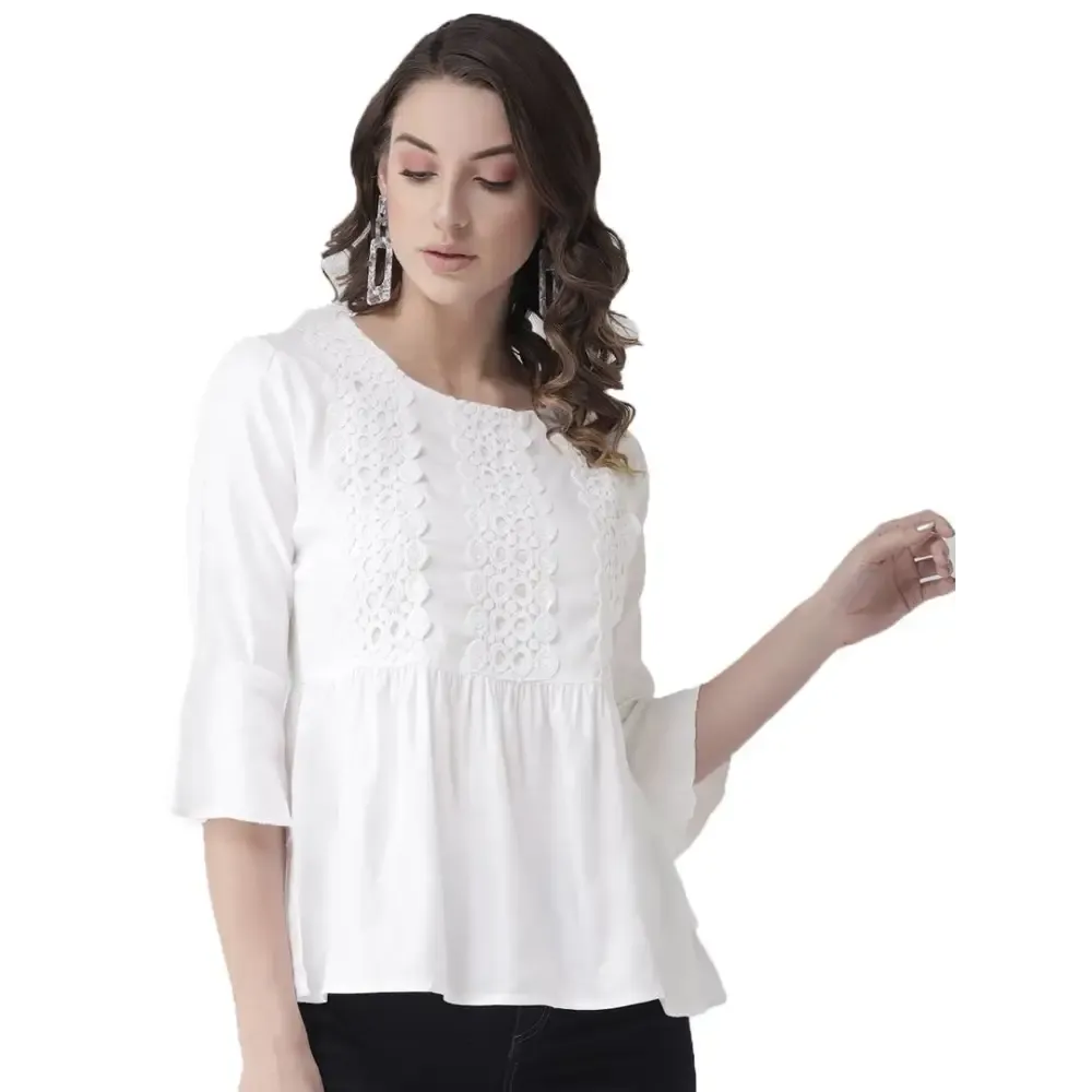 Stylish Viscose Rayon White A-Line Top For Women SaumyasStore