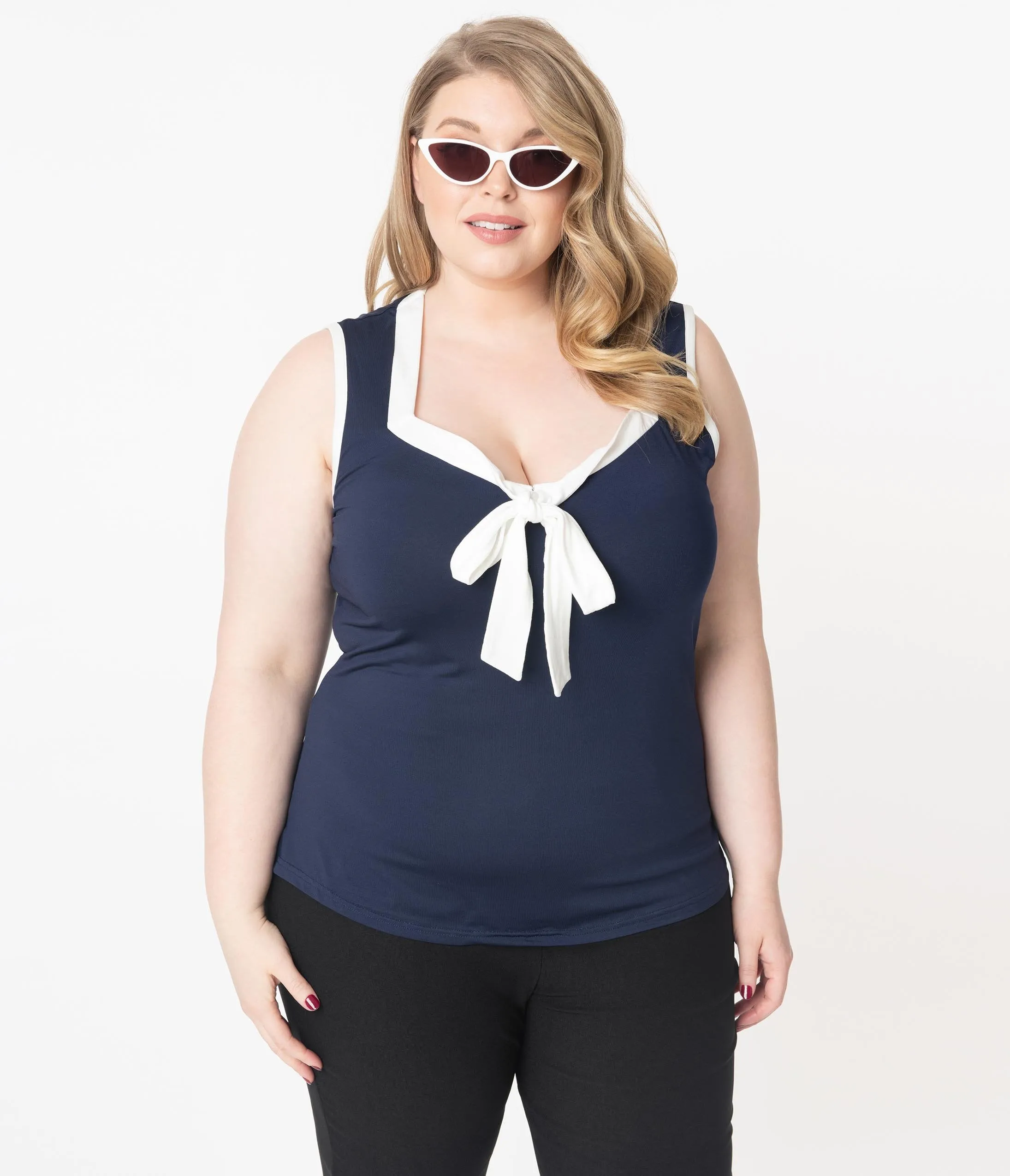 Unique Vintage Plus Size Navy & White Paulette Top