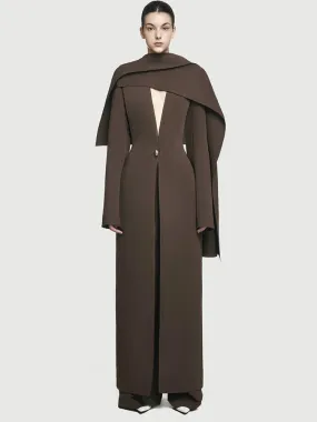 V Neck Shawl Single Button Slim Maxi Formal Trench Maxi Coat