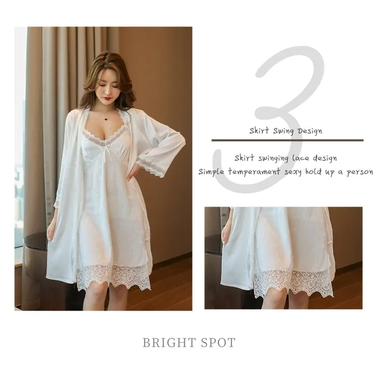 VenusFox Sleepwear Female Pajamas Set Viscose filament Sexy Lace Bridal Nightwear Wear Nighty Robe Women's pajamas home clothes