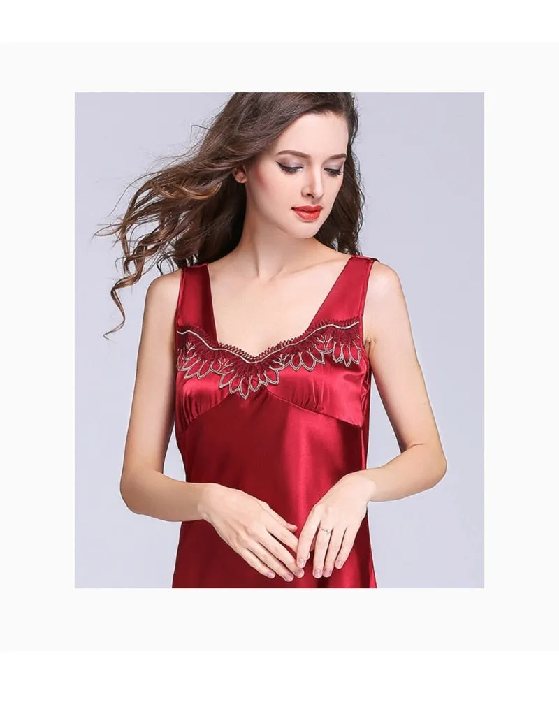 VenusFox Summer Lady Satin Nightgown Luxury Women Lingerie Night Dress Plus Size Silk Sleep Shirts Female Sleeveless Sleepwear Loungewear