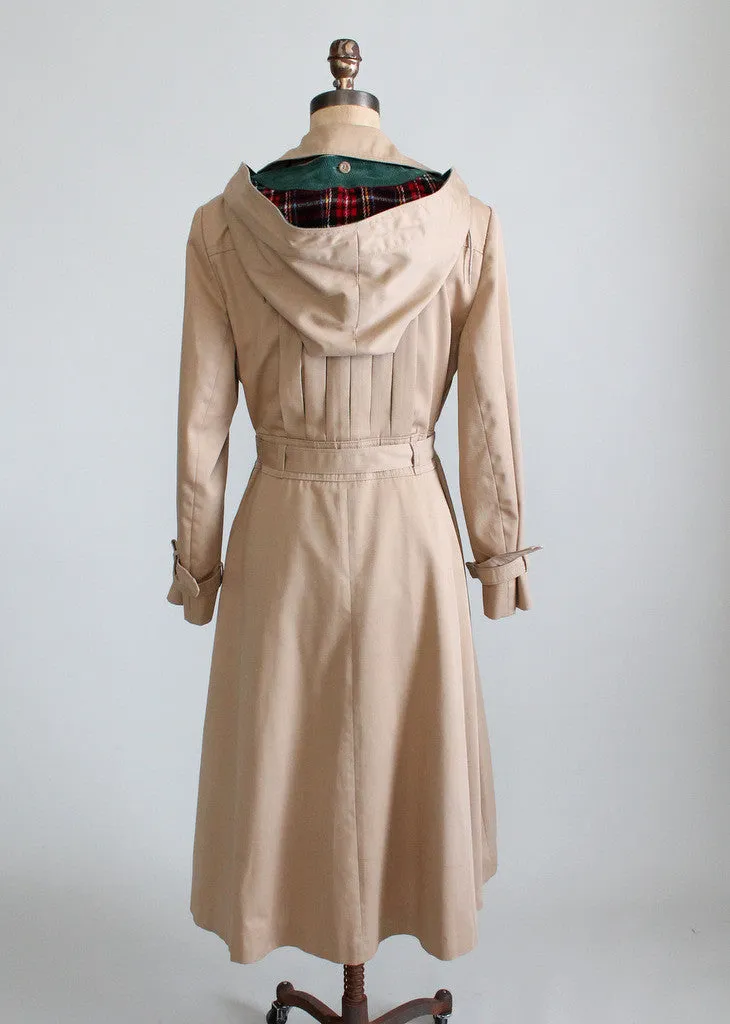 Vintage 1970s Classic Trench Coat with Detachable Hood