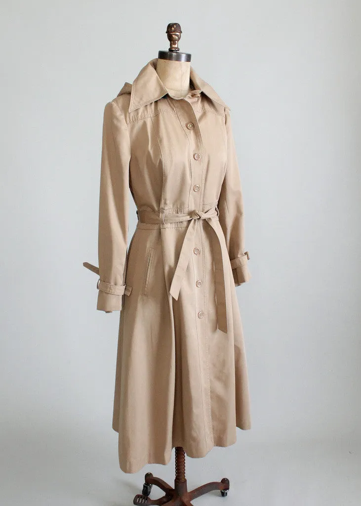 Vintage 1970s Classic Trench Coat with Detachable Hood